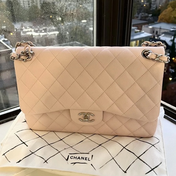 NWT Chanel Classic JUMBO LIGHT PINK Caviar Double Flap Bag Silver HW - Picture 2 of 16